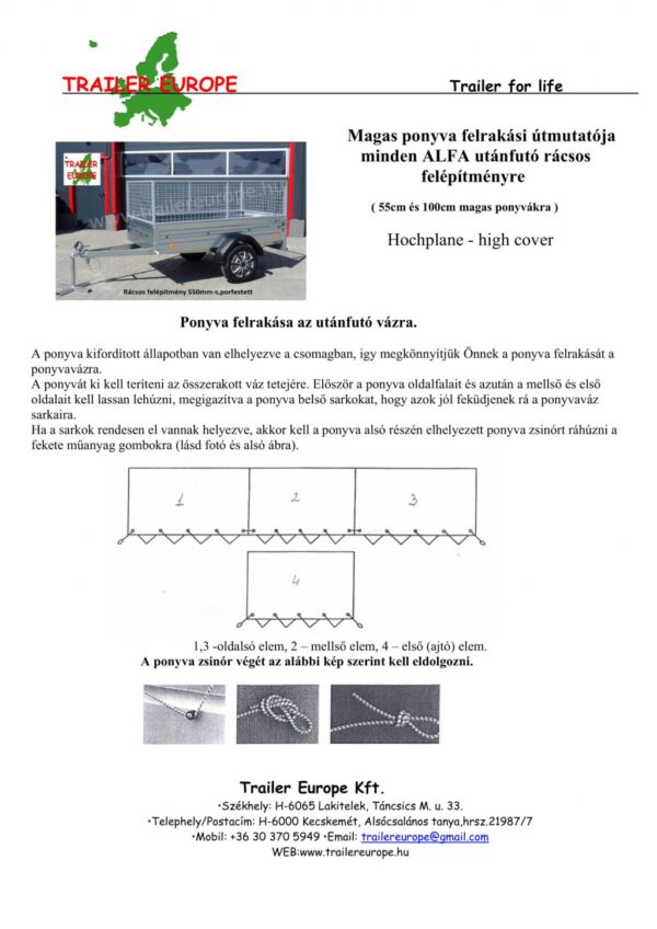 ALFA utánfutók magas ponyvák felrakási útmutatója rácsos felépitményre