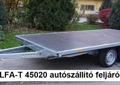 ALFA-T univerzális (platós), alsó kerekes, kéttengelyes, fékes autószállitó utánfutók feljárósínnel